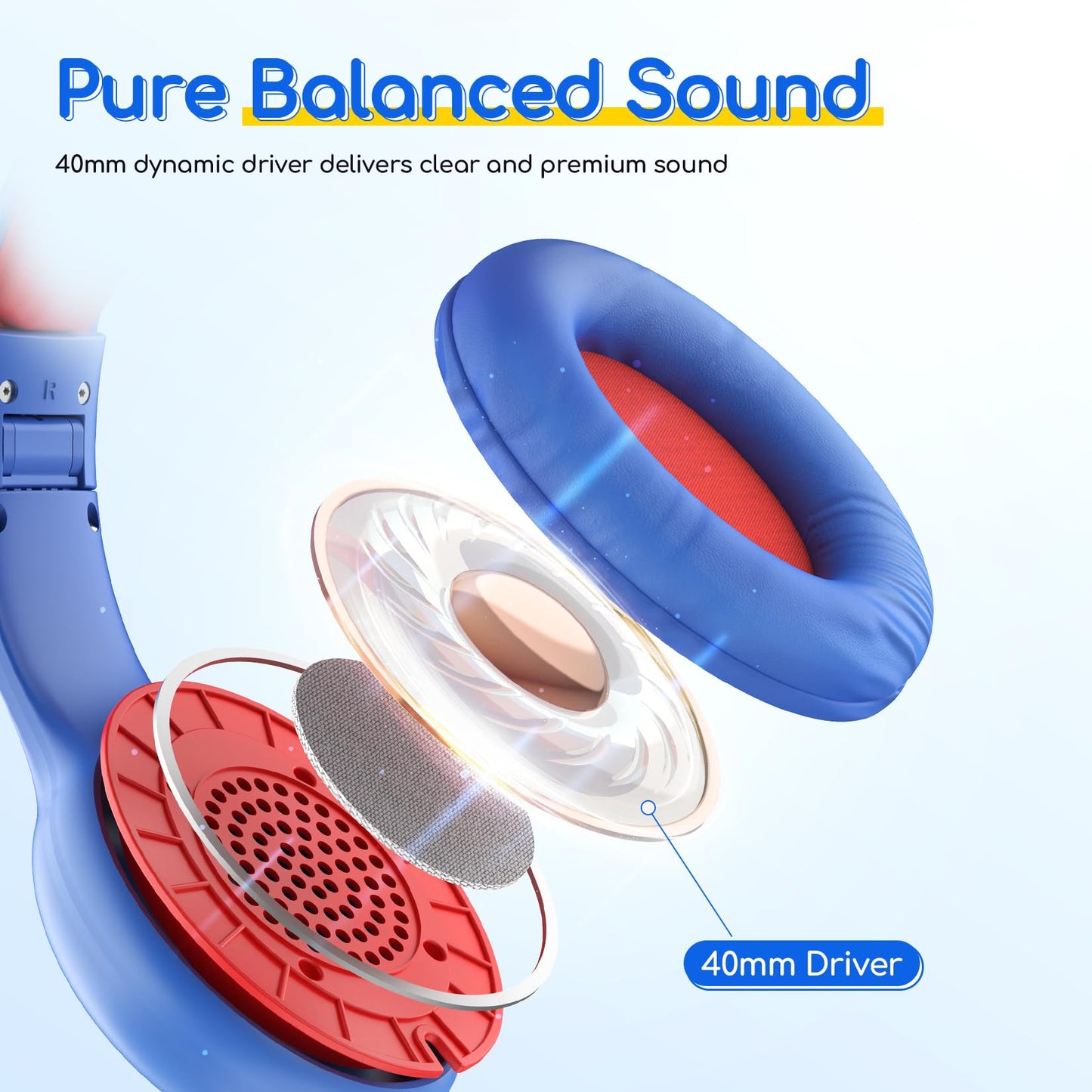 EarFun K1 Kids Headphones Wired with Mic, Volume Limit Headphones for Kids