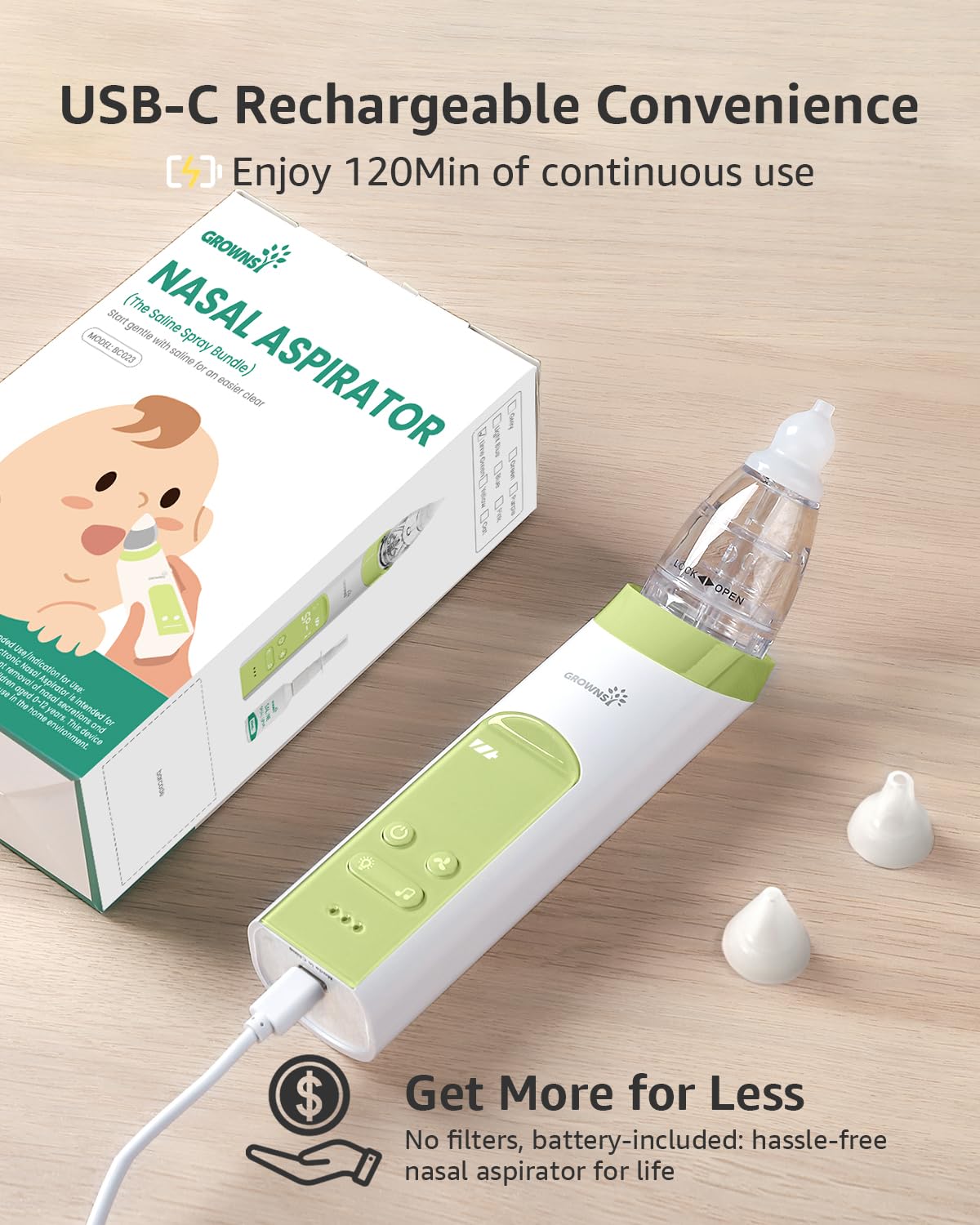 GROWNSY Nasal Aspirator for Baby, Electric Nose Sucker, Powerful Suction