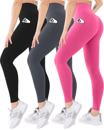 Blisset 3 Pack High Waisted Leggings for Women with Pockets Soft Active Compression Pants for Yoga Running & Daily Wear
