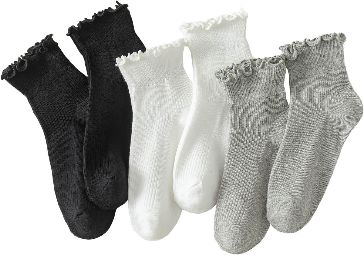 Hstyle 6 Pairs of Ruffle Socks Women, Cute Ruffle Ankle Socks