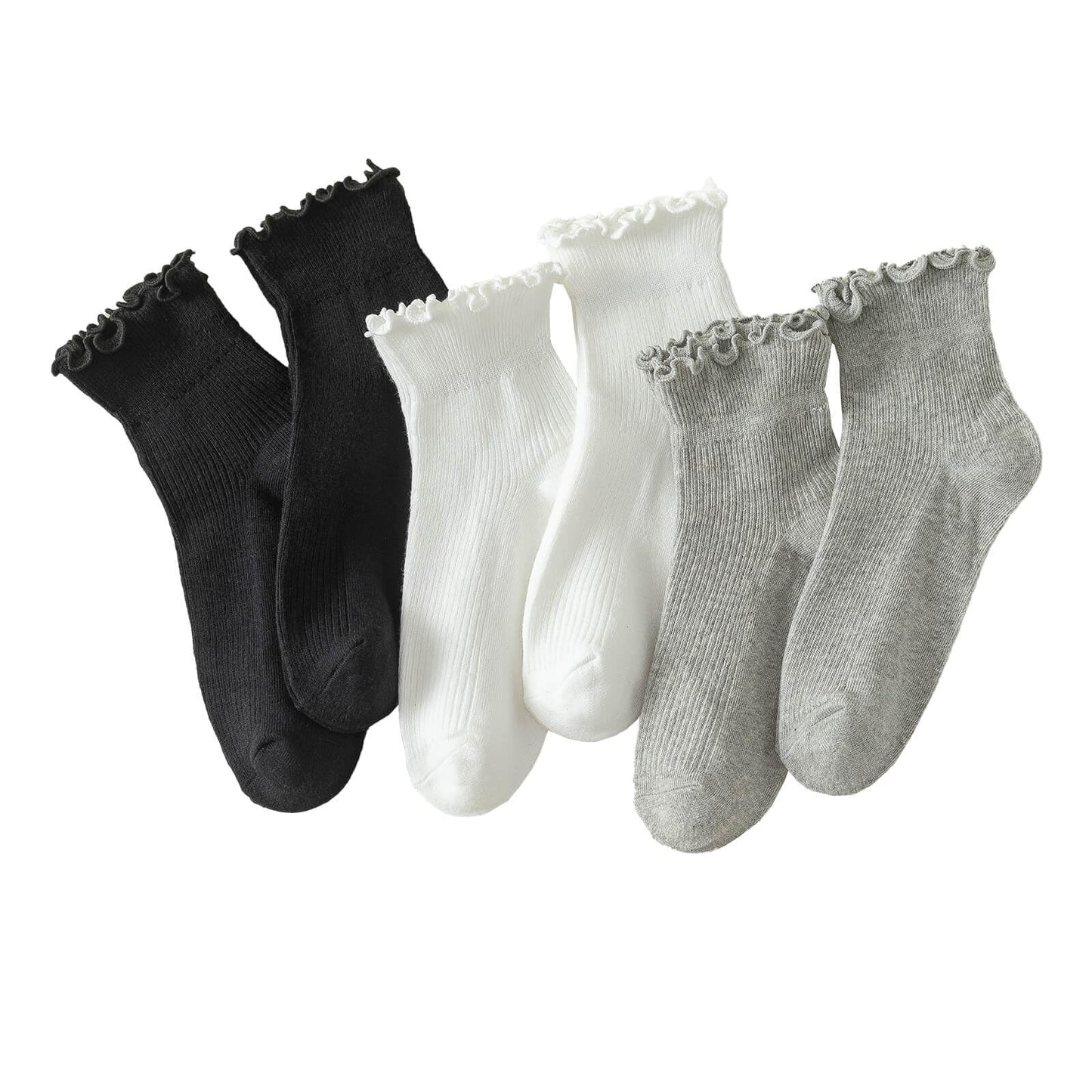 Hstyle 6 Pairs of Ruffle Socks Women, Cute Ruffle Ankle Socks