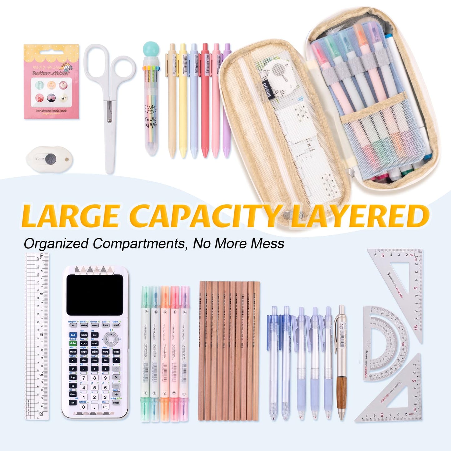 EASTHILL Big Capacity Pencil Pen Case Office College School Large Storage High Capacity Bag Pouch Holder Box Organizer Blue (Pink)