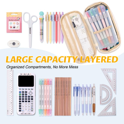 EASTHILL Big Capacity Pencil Pen Case Office College School Large Storage High Capacity Bag Pouch Holder Box Organizer Blue (Pink)
