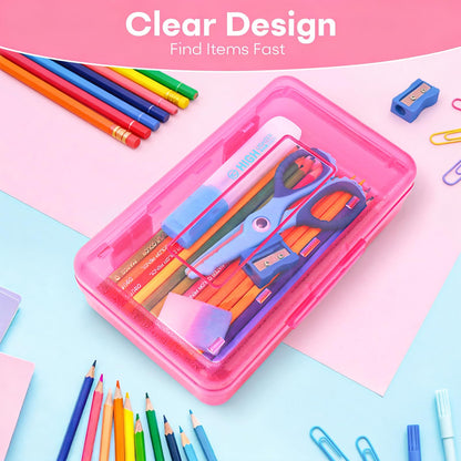Clear Plastic Hard Pencil box Case with Personalized Sticker for Girl Boy