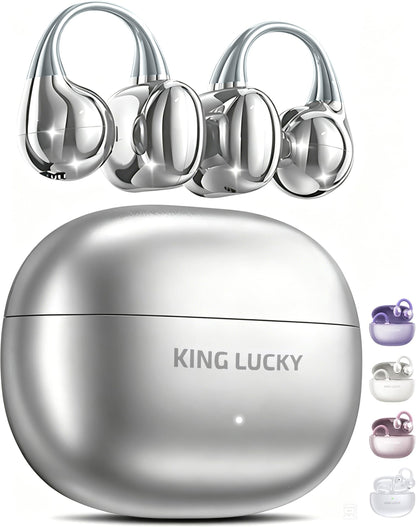 King Lucky Clip-On Earbuds Gen 3, Open-Ear Wireless Bluetooth 6.0 Headphones with Mic, Secure Fit for Small Ears & Glasses Wearers, 50H Playtime, ENC, IPX5 Waterproof Sport Ear Buds (Purple)