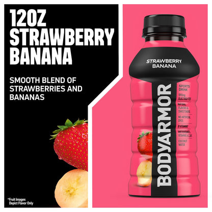 BODYARMOR Sports Drink, Strawberry Banana, Electrolyte Drink Hydration, 12 Fl Oz Bottles (8 Pack), Flavored Coconut Water with B Vitamins & Antioxidants