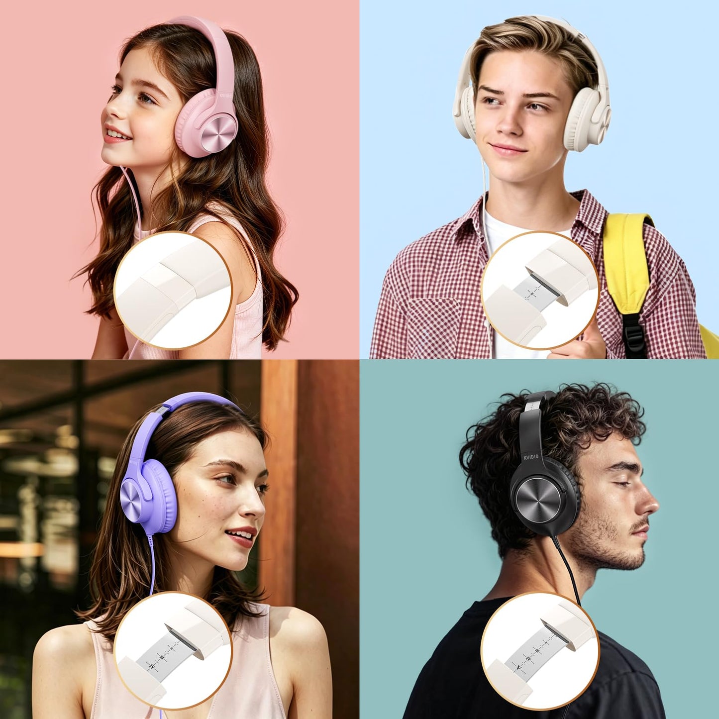 Wired Headphones with Mic, Over-Ear 3.5mm Corded Headphone for School Black