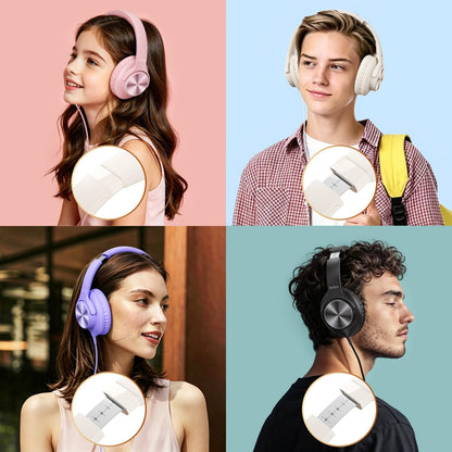 Wired Headphones with Mic, Over-Ear 3.5mm Corded Headphone for School Black