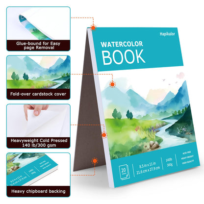 Hapikalor Watercolor Paper Pad, 9"x12" Water Color Paper, 140lb/300gsm Teal