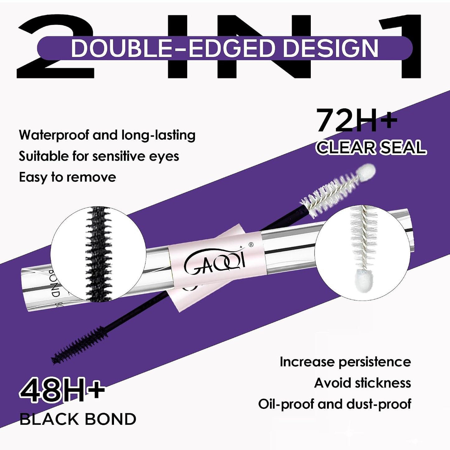 GAQQI Lash Cluster Glue, Waterproof Bond and Seal Lash Glue, Black - 2PCS