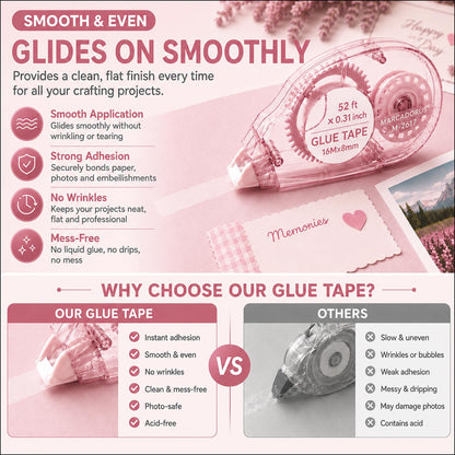 MARCADORUS Glue Tape for Scrapbooking, Double Sided Tape Roller 106Ft Total