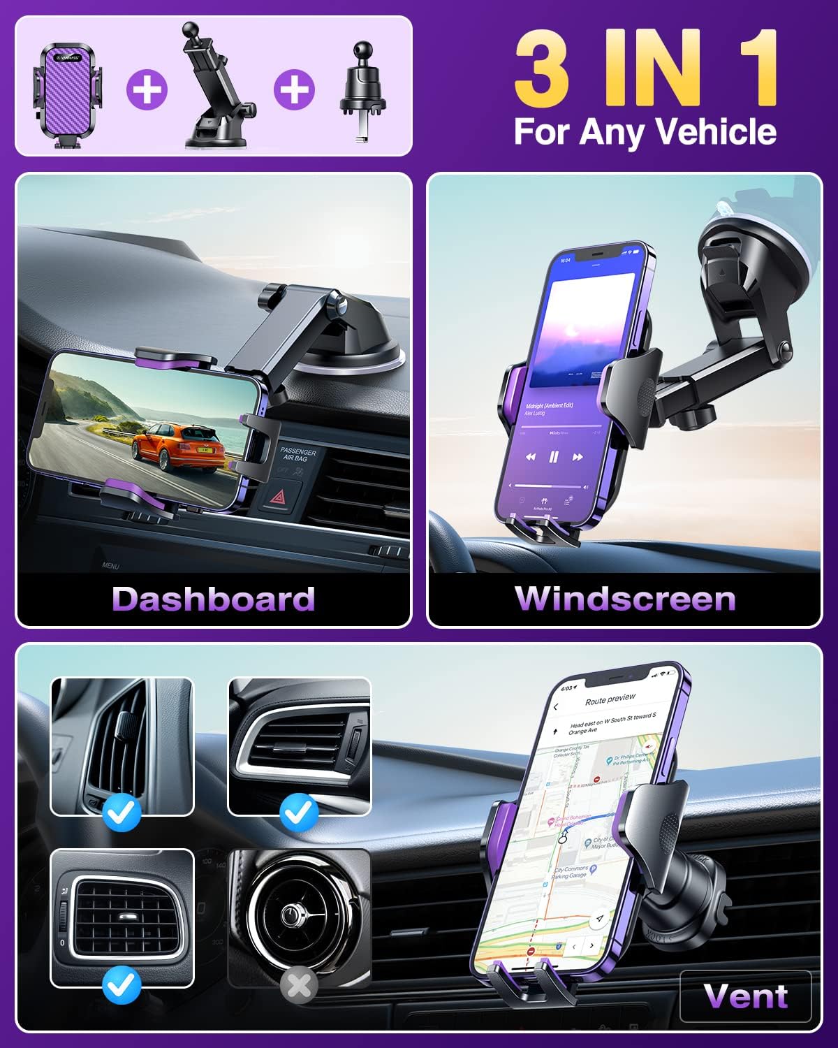 VANMASS Car Phone Holder 2026 Ultimate Military-Grade Strongest Suction & Clip Windshield Dashboard【Newest Best Strongest】Cell Phone Shower & Wall Mounts for iPhone 17 Pro Max 16 15 14 13 Android