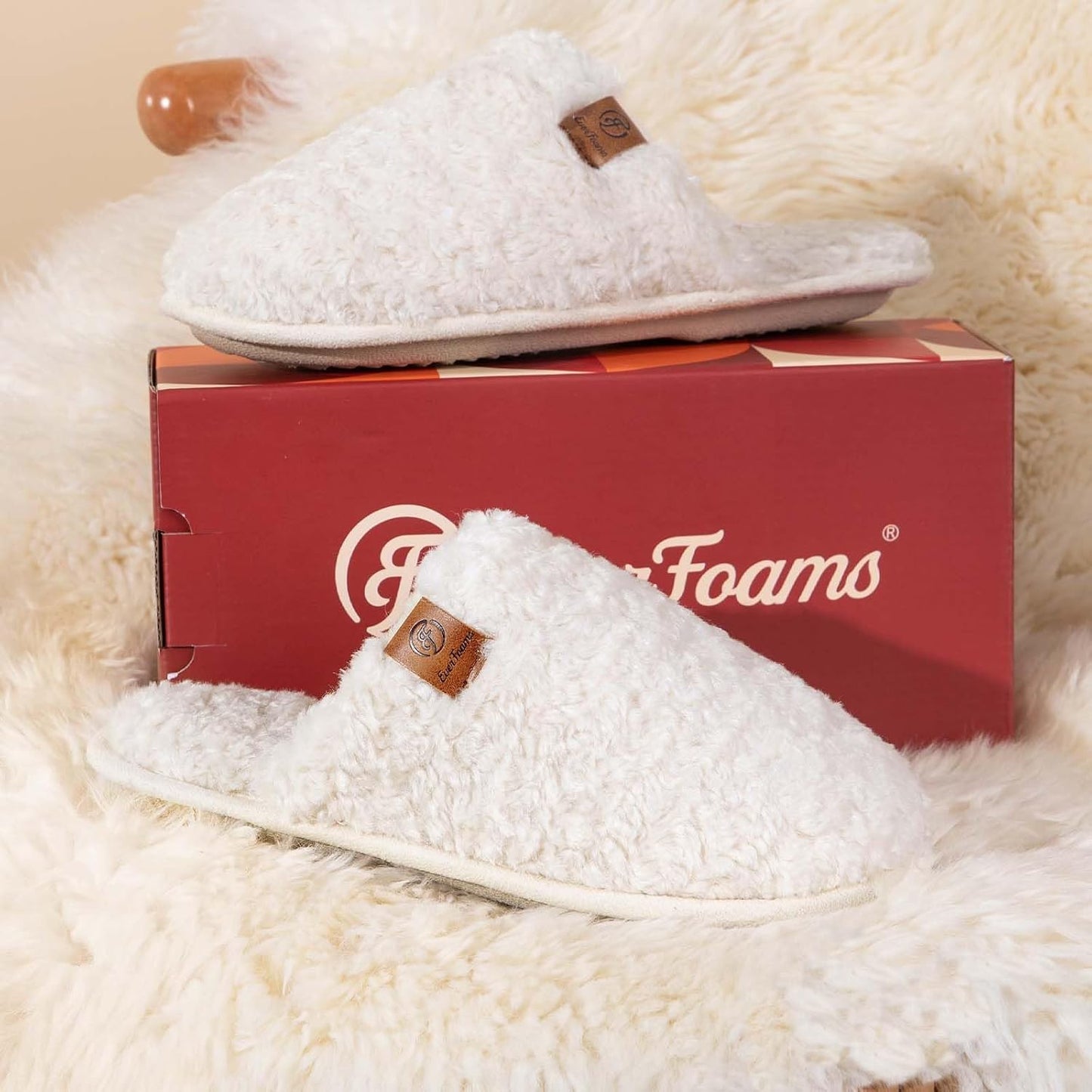 EverFoams Women's Fuzzy Slippers Warm Cozy Memory Foam Indoor House Shoes