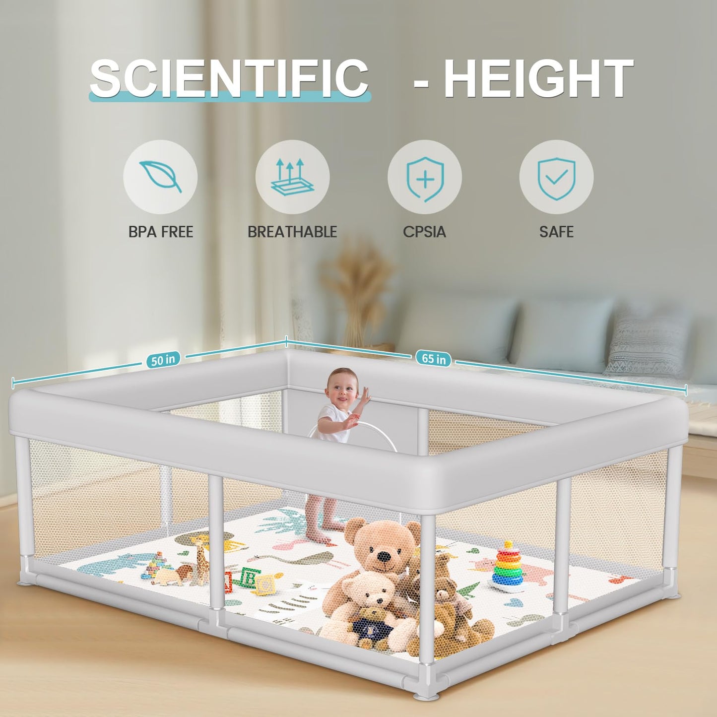 Hiaksedt Baby Playpen 50x50 Inch, Play Pens for Babies and Toddlers