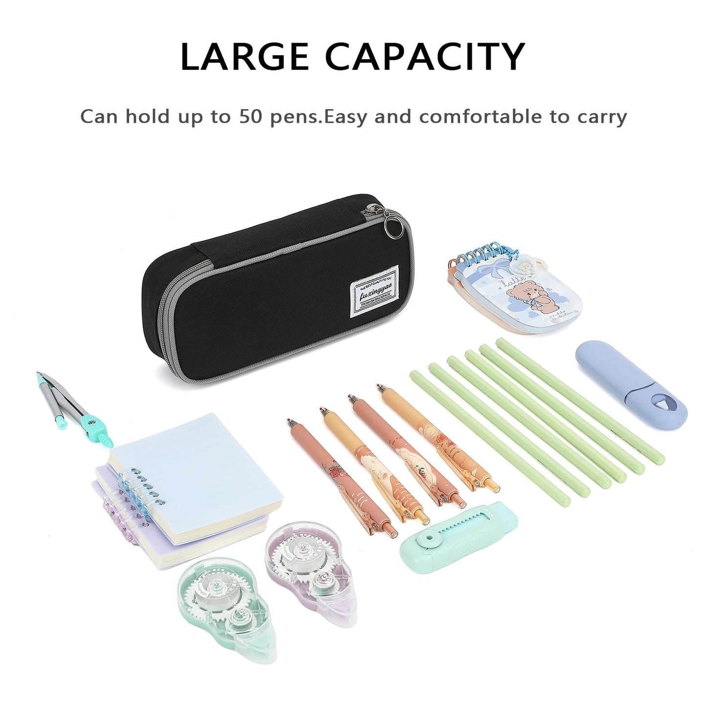 FUXINGYAO Pencil Case, Multi- Slot Pencil Pouch, Portable Pencil Bag, Pen Case for& Office(Black)