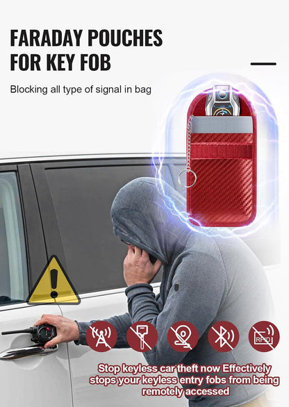 Faraday Pouch for Car Keys, Faraday Bag, Car RFID Signal Blocking Holder, Key Fob Protector, Key fob cage Block Signal Anti-Theft Fob Case Red,M