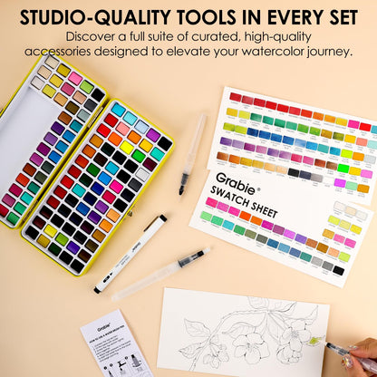 Grabie 50 Color Watercolor Paint Set with Brush Pens