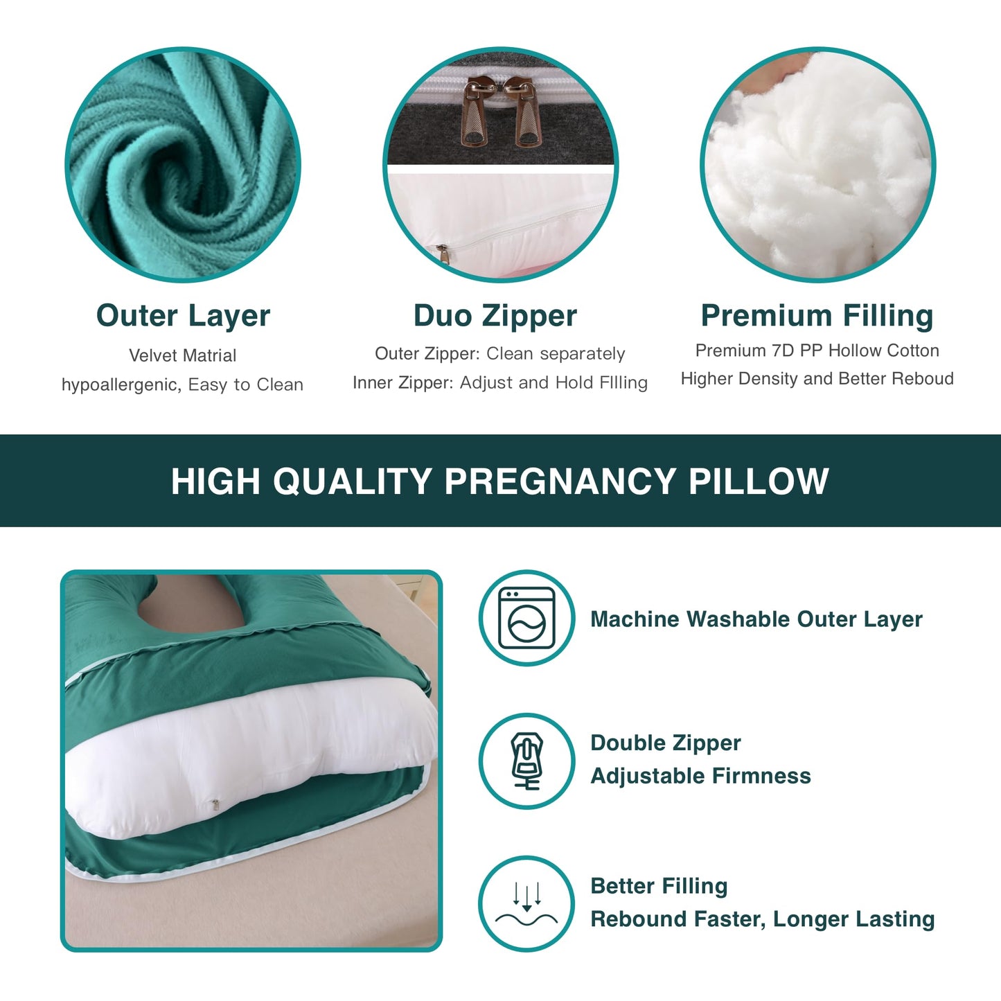 ALLOPERA Pregnancy Pillow, Full Body Maternity Pillow 57 inch, with Removable Washable Cover - Sleep Support for Legs, Back, Neck, Shoulder, HIPS, Belly, Velvet Cover-Grey-Dark Blue