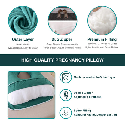 ALLOPERA Pregnancy Pillow, Full Body Maternity Pillow 57 inch, with Removable Washable Cover - Sleep Support for Legs, Back, Neck, Shoulder, HIPS, Belly, Velvet Cover-Grey-Dark Blue