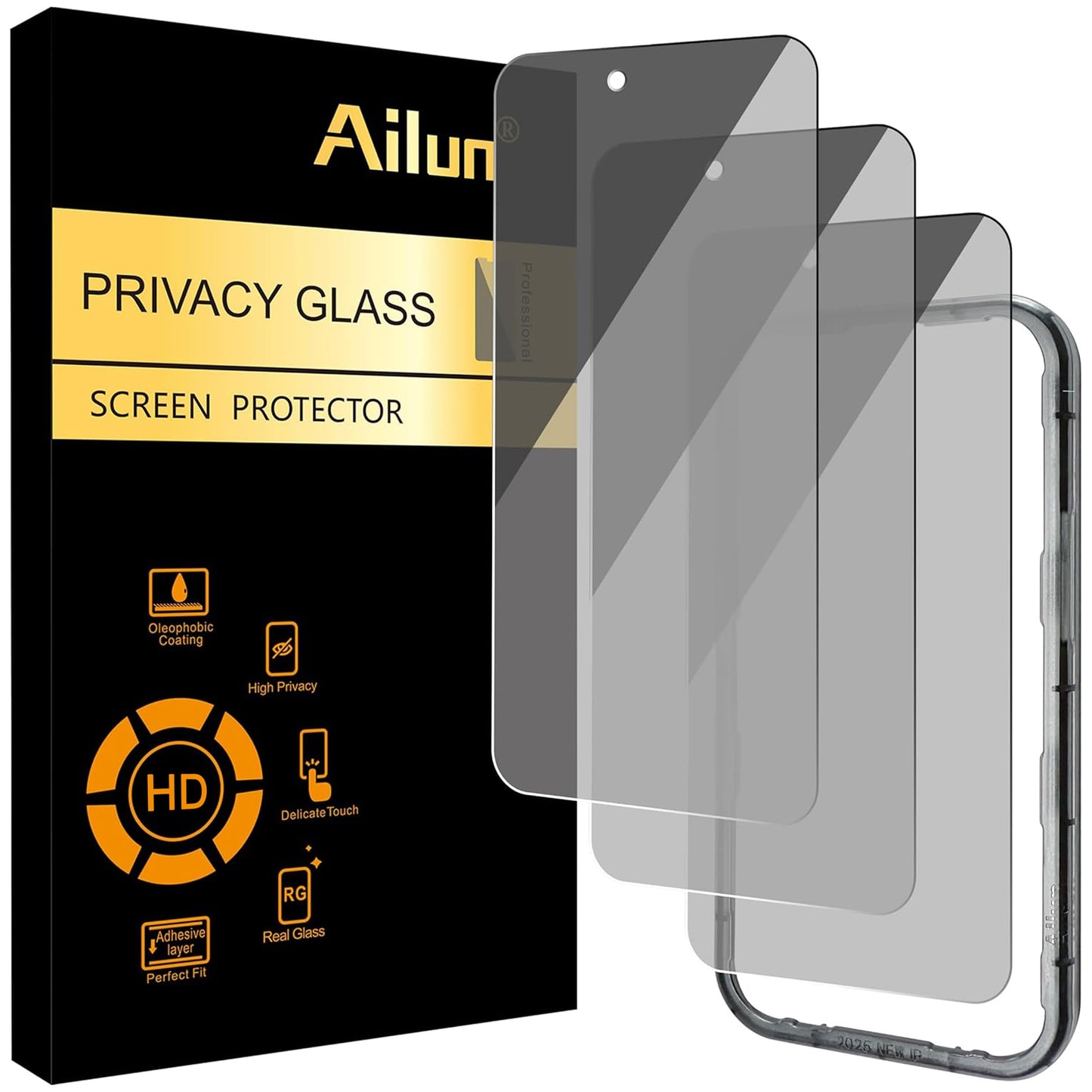 Ailun 3 Pack Privacy Screen Protector for iPhone 16 Pro Max, Tempered Glass