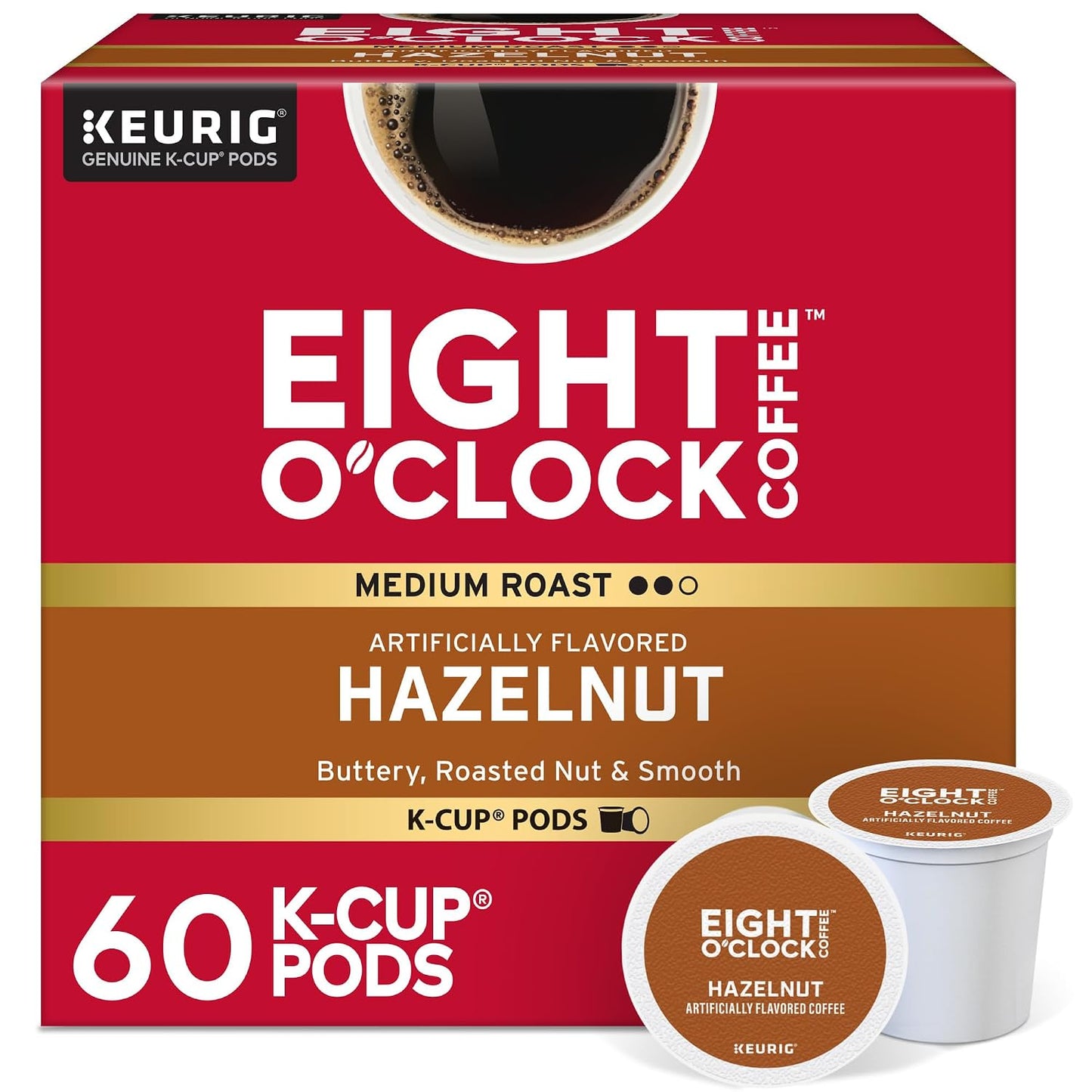 Eight O'Clock Coffee Hazelnut, Single-Serve Keurig K-Cup Pods, Flavored Medium Roast Coffee Pods, 96 Count