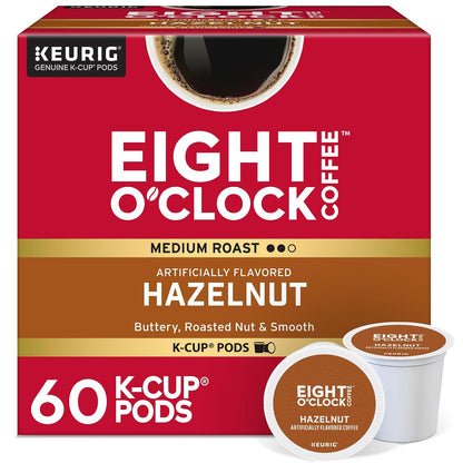 Eight O'Clock Coffee Hazelnut, Single-Serve Keurig K-Cup Pods, Flavored Medium Roast Coffee Pods, 96 Count