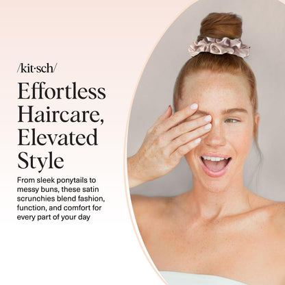 Kitsch Ultra-Petite Satin Scrunchies for Women - Eucalyptus, 6pcs