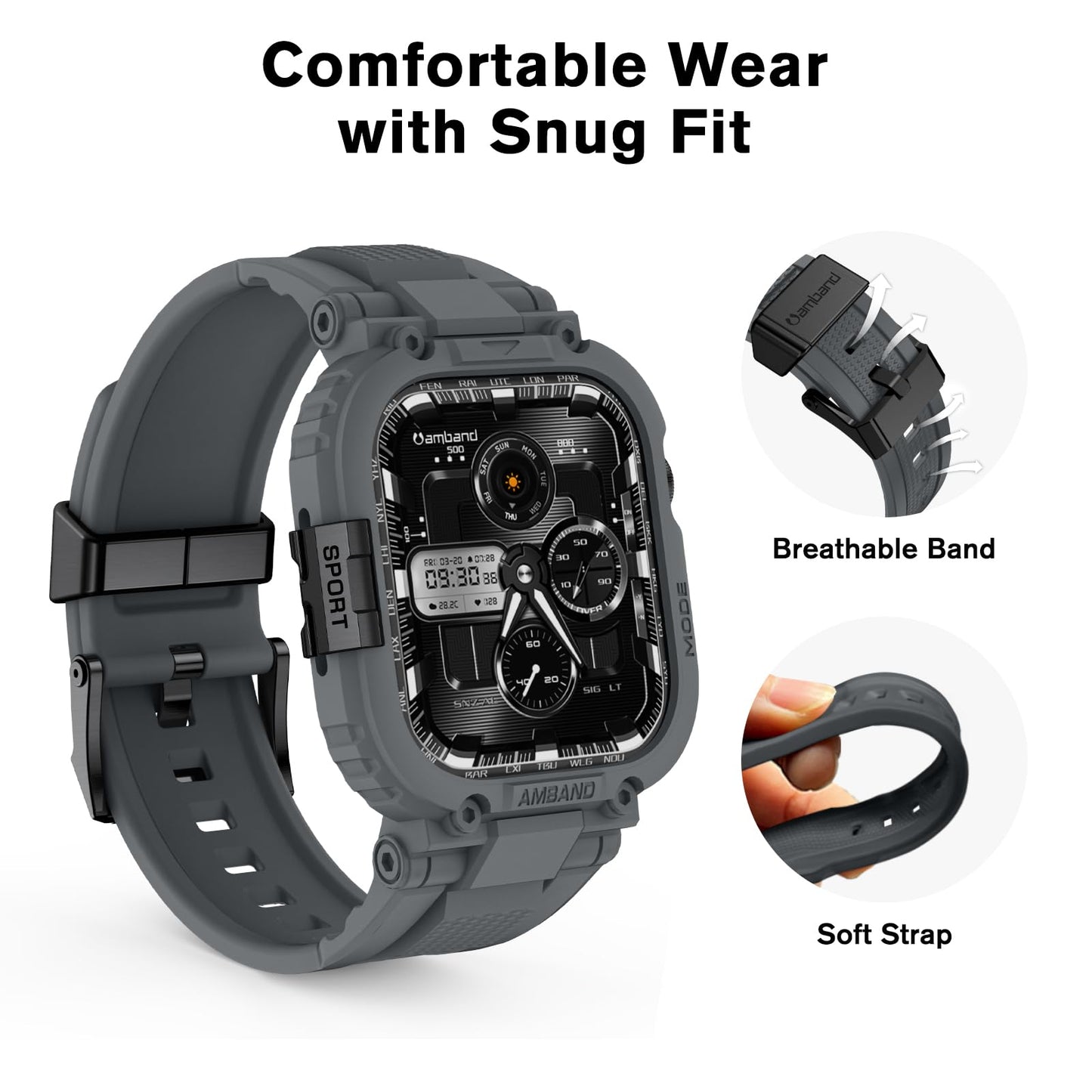 amBand Bands Compatible with Apple Watch 9/8/7/6/5/4 & SE 3/2/1 45mm/44mm Case for Men, M1 Sport Series Rugged Case Protective Cover for iWatch SE3/SE2/6/SE/5/4 44/45 mm Men Black