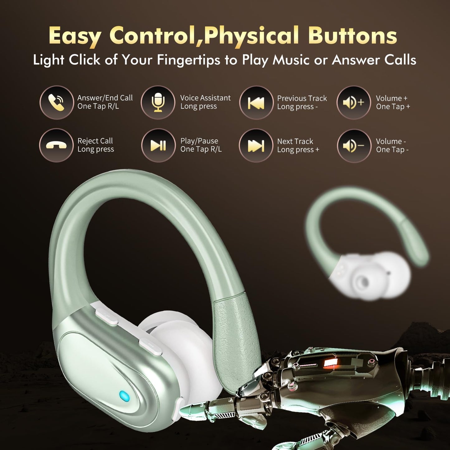 HAOYUYAN Wireless Earbuds, Sports Bluetooth Headphones, 80Hrs Playtime Ear Buds with LED Power Display, Noise Canceling Headset, IPX7 Waterproof Earphones for Workout/Running (Purple)
