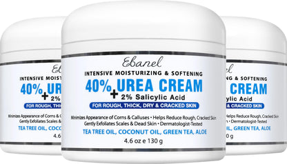 Ebanel Urea Cream 40% plus Salicylic Acid 2% for Dry Cracked Feet Skin, 2PK