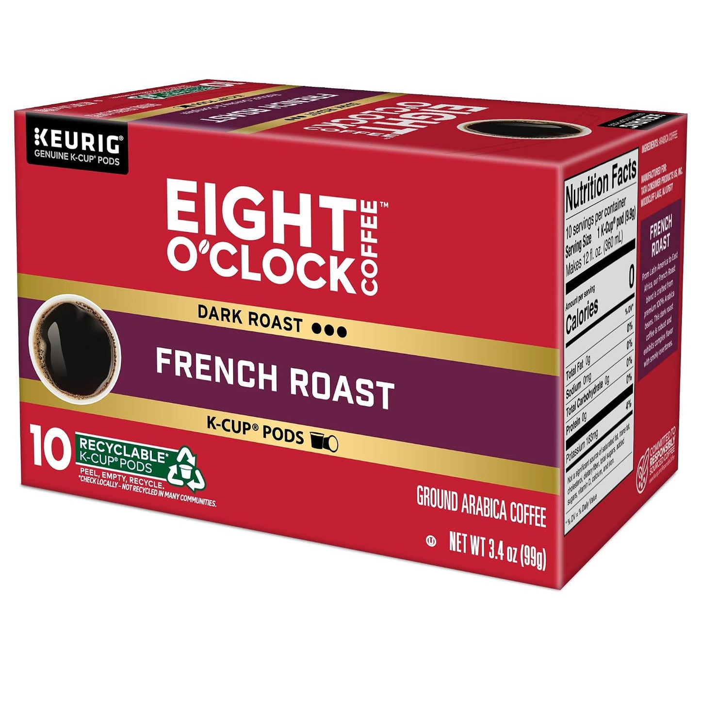 Eight O'Clock Coffee Hazelnut, Single-Serve Keurig K-Cup Pods, Flavored Medium Roast Coffee Pods, 96 Count