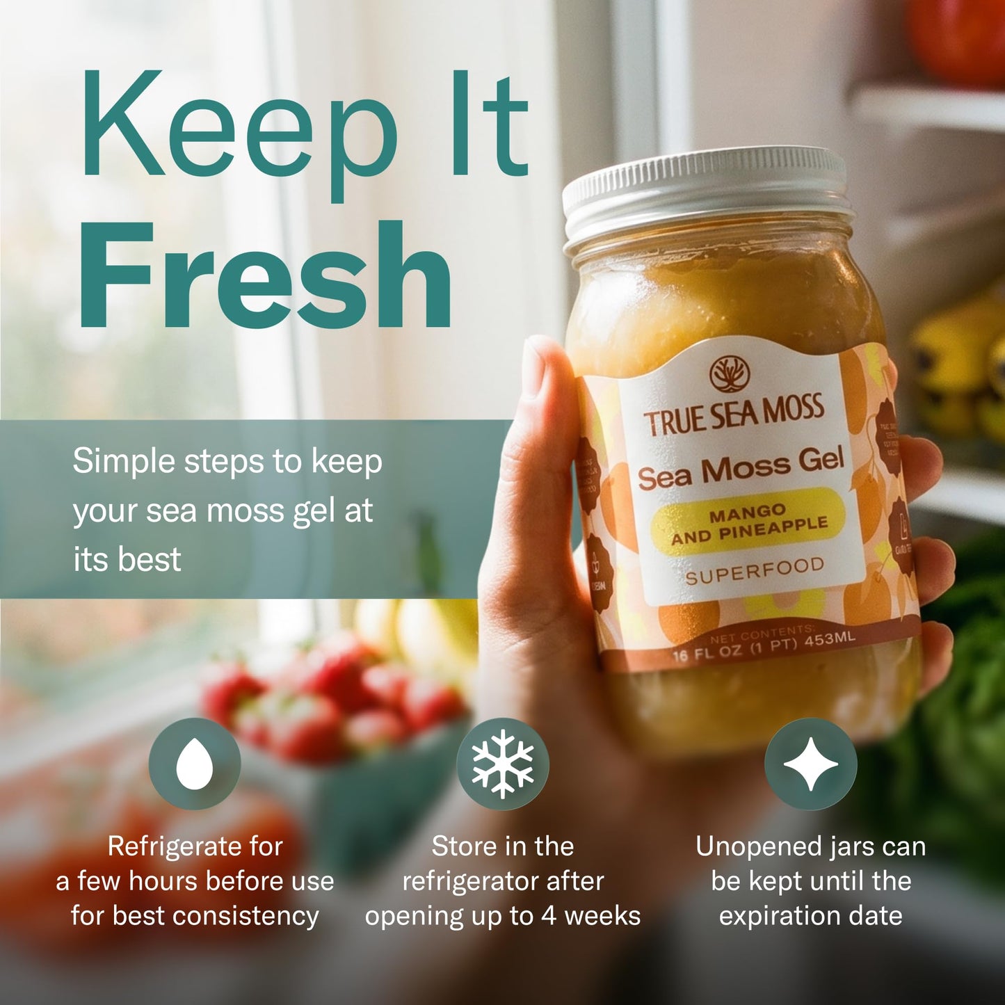 TrueSeaMoss Sea Moss Gel – Made in USA – Wildcrafted Seamoss, Fruits & Jarred Vegetables – Mango, Pack of 3 (Labels may Vary)