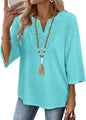 WIHOLL 3/4 Length Sleeve Womens Tops Boho V Neck Lace Shirt Trendy Blouses Dressy Casual Vacation Clothes S-3XL
