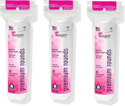 Swisspers Premium Cotton Rounds, Dual-Sided, 100 Count (Pack of 3)