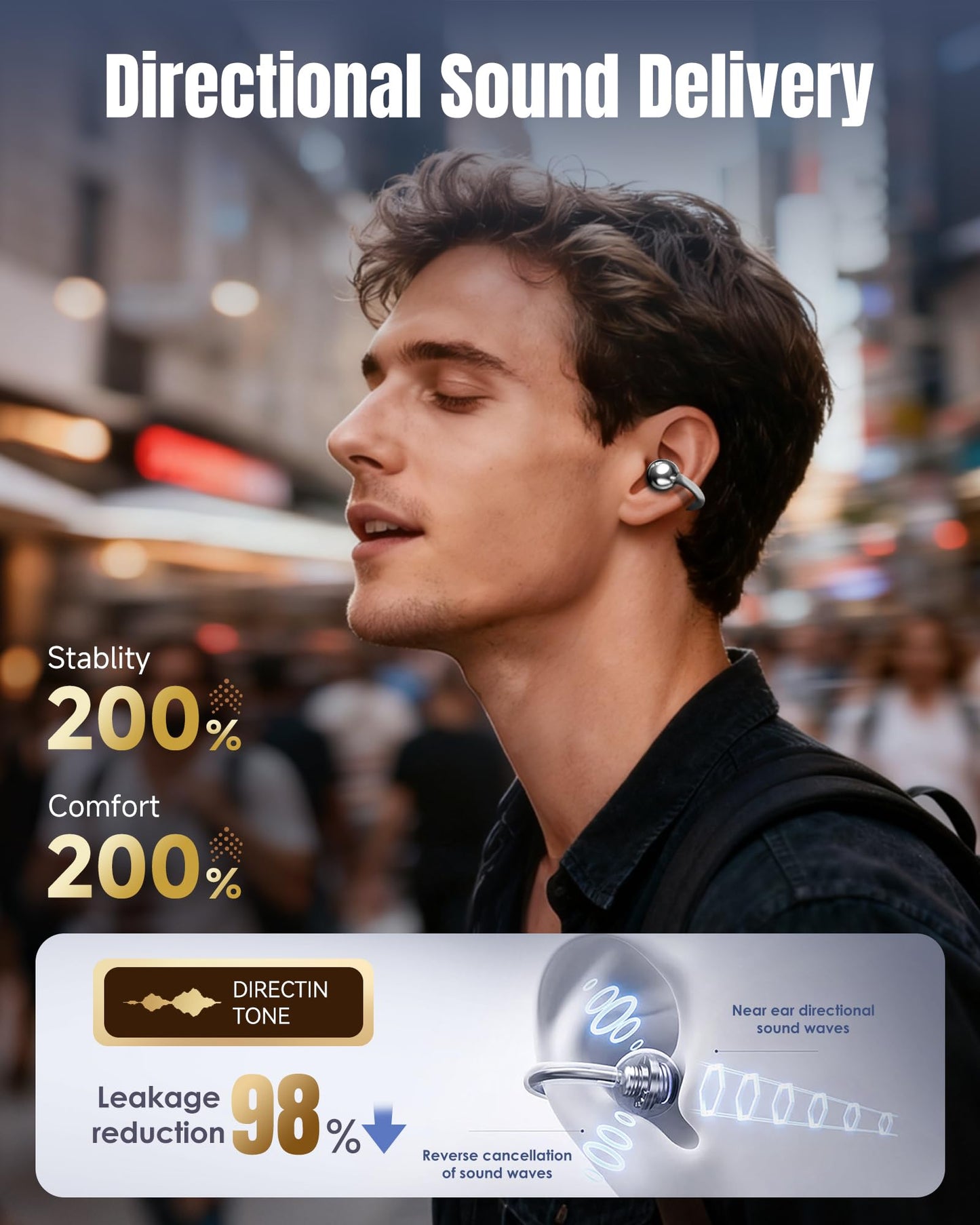 King Lucky Clip-On Earbuds Gen 3, Open-Ear Wireless Bluetooth 6.0 Headphones with Mic, Secure Fit for Small Ears & Glasses Wearers, 50H Playtime, ENC, IPX5 Waterproof Sport Ear Buds (Purple)