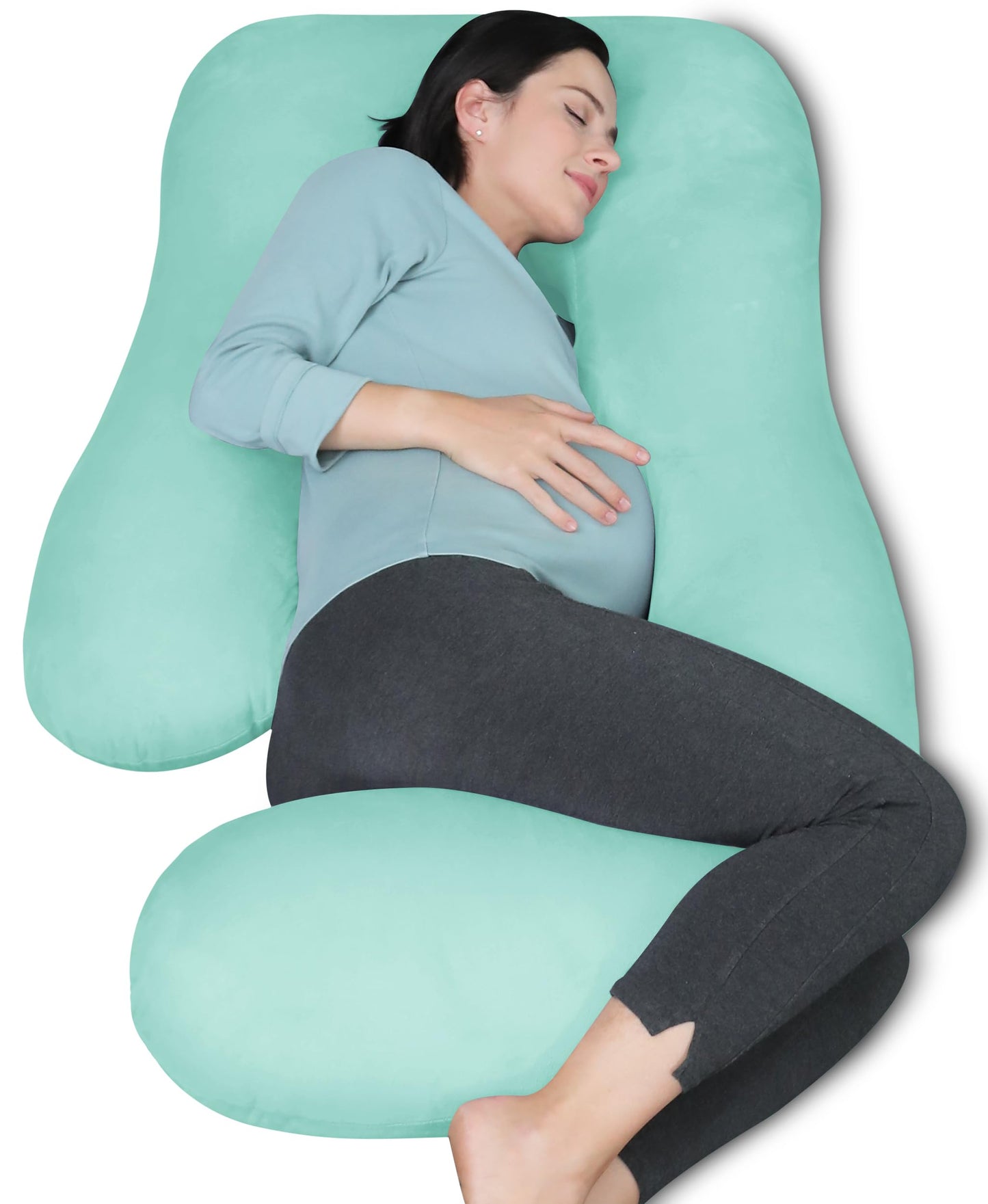 MOON PARK Pregnancy Pillows for Sleeping - U Shaped Full Body Maternity Pillow with Removable Cover - Support for Back, Legs, Belly, HIPS - 65 Inch - Aquamarine