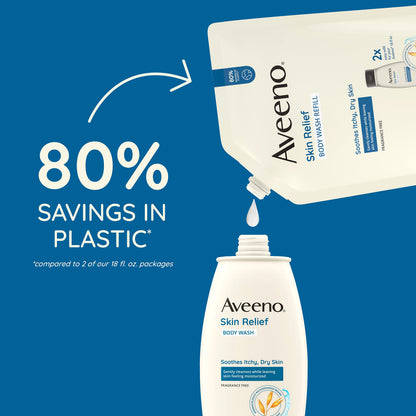 Aveeno Skin Relief Body Wash with Triple Oat Complex, Fragrance-Free, Gentle Daily Body Wash for Sensitive Skin Leaves Itchy, Dry Skin Feeling Soothed & Moisturized, Value Size 33 Fl Oz