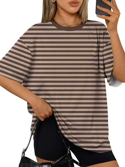 Trendy Queen Womens Oversized T-Shirts Short Sleeve Crew Neck Summer Tops