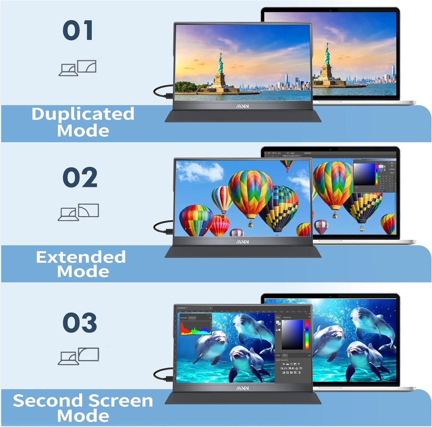 MNN 15.6" FHD 60Hz Portable Monitor USB-C HDMI IPS HDR Gaming Laptop
