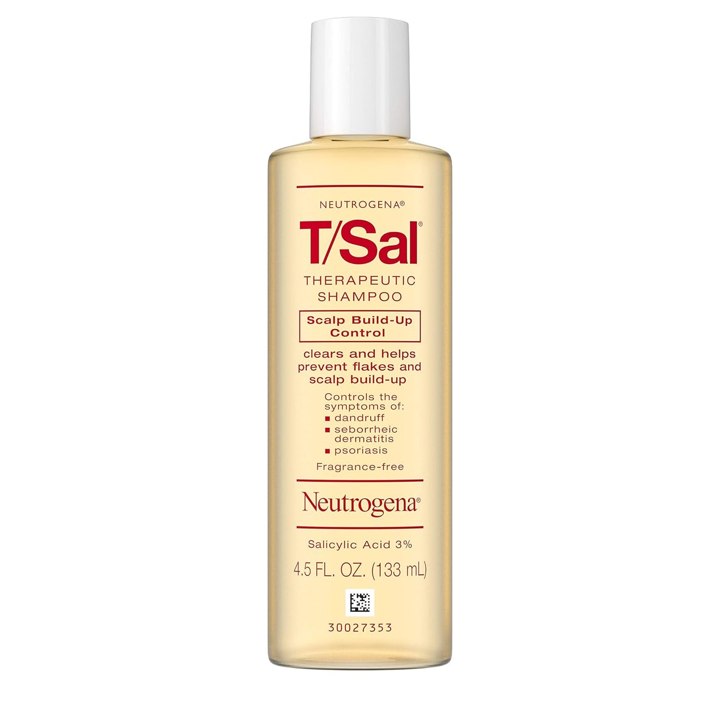 Neutrogena T/Sal Therapeutic Dandruff Shampoo, Scalp Build-Up Control, 3% Salicylic Acid,Psoriasis Treatment, Seborrheic Dermatitis Shampoo, Clears Flakes, Fragrance Free, 4.5 fl oz | Scalp Build-up Shampoo, 3% Salicylic Acid, Scalp Psoriasis Treatment, S