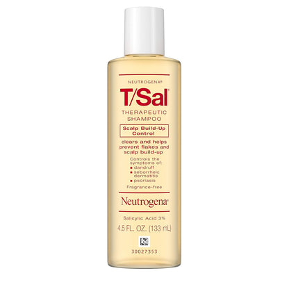 Neutrogena T/Sal Therapeutic Dandruff Shampoo, Scalp Build-Up Control, 3% Salicylic Acid,Psoriasis Treatment, Seborrheic Dermatitis Shampoo, Clears Flakes, Fragrance Free, 4.5 fl oz | Scalp Build-up Shampoo, 3% Salicylic Acid, Scalp Psoriasis Treatment, S