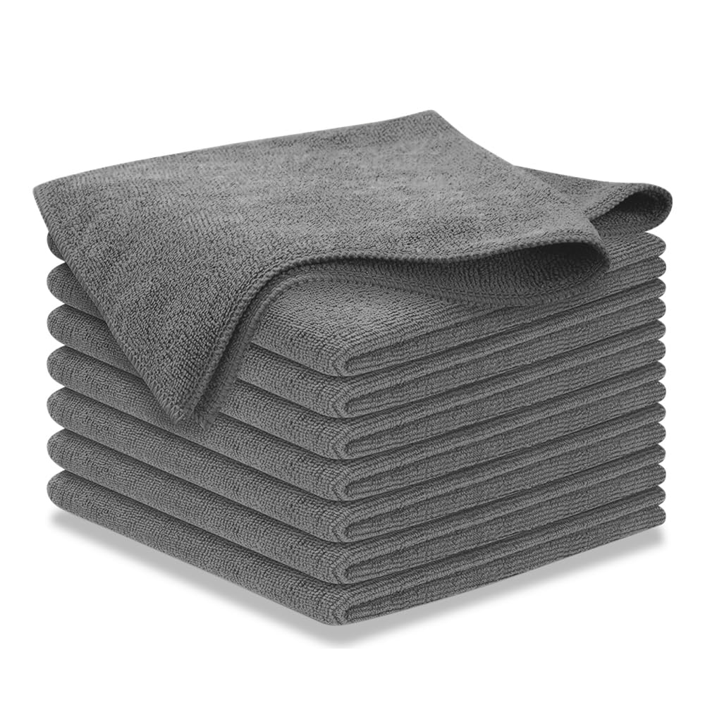 USANOOKS Microfiber Cleaning Cloth Grey - 12 Pcs (12.5"x12.5") - High Performance - 1200 Washes, Ultra Absorbent Microfiber Towel Weave Grime & Liquid for Streak-Free Mirror Shine - Car Washing Cloth