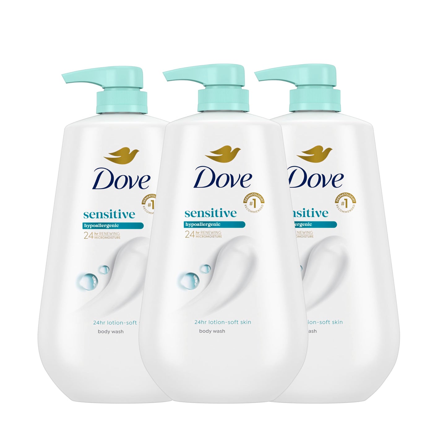 Dove Sensitive Skin Body Wash, 24hr Lotion-Soft Skin, 30.6 oz