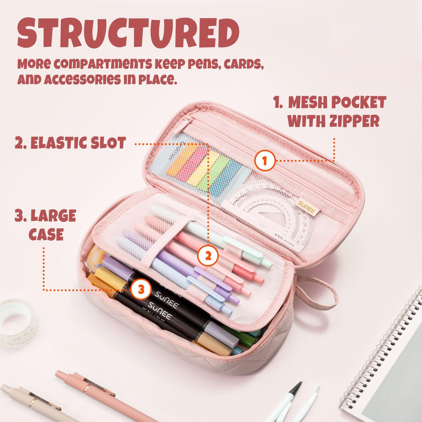 SUNEE Cute Pencil Case, Soft Corduroy Large Capacity Pencil Pouch, Aesthetic Zipper Pencil Bag, Big Storage Pen Organizer for Stationery, Pencil Box Back to School Supplies for Teen Girls Boys, Beige