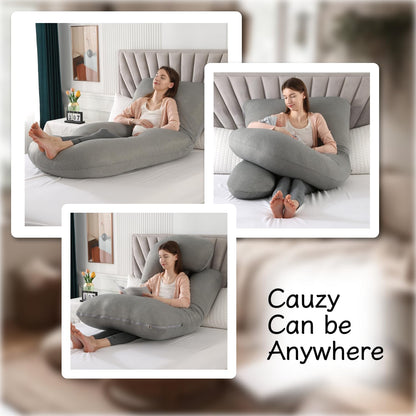 ALLOPERA Pregnancy Pillow, Full Body Maternity Pillow 57 inch, with Removable Washable Cover - Sleep Support for Legs, Back, Neck, Shoulder, HIPS, Belly, Velvet Cover-Grey-Dark Blue