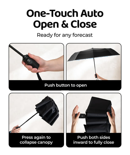 Windproof Travel Umbrella - Compact & Withstands Winds up to 100MPH, Strongest Premium Auto Folding Umbrella for Rain and Sun - Durable, Light & Portable for Women & Men, Fits Backpack & Cars