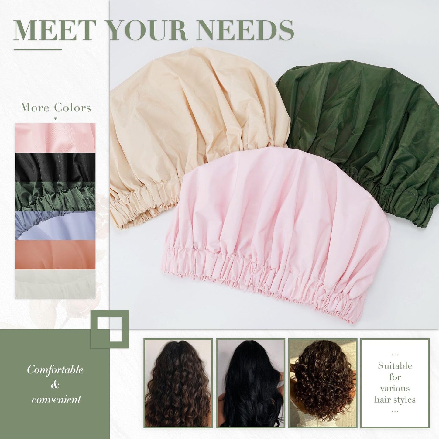 Edoneery Shower Caps for Women Reusable Waterproof, Shower Hair Cap