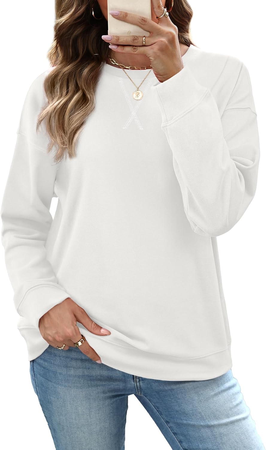 RUMIA Women's Crew Neck Sweatshirt Long Sleeve Tops for Women Fall Clothes