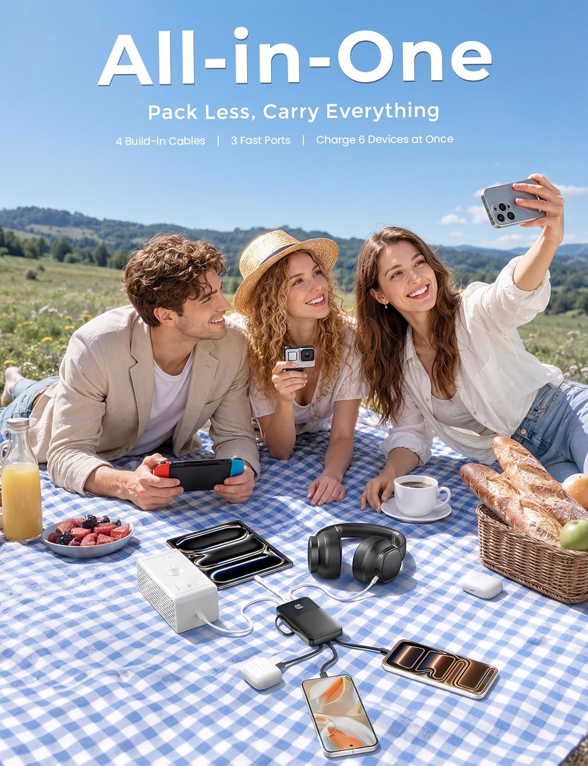 HELLEE 15000mAh Portable Charger Power Bank, 45% Smaller Built-in 4 Cables