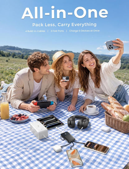 HELLEE 15000mAh Portable Charger Power Bank, 45% Smaller Built-in 4 Cables